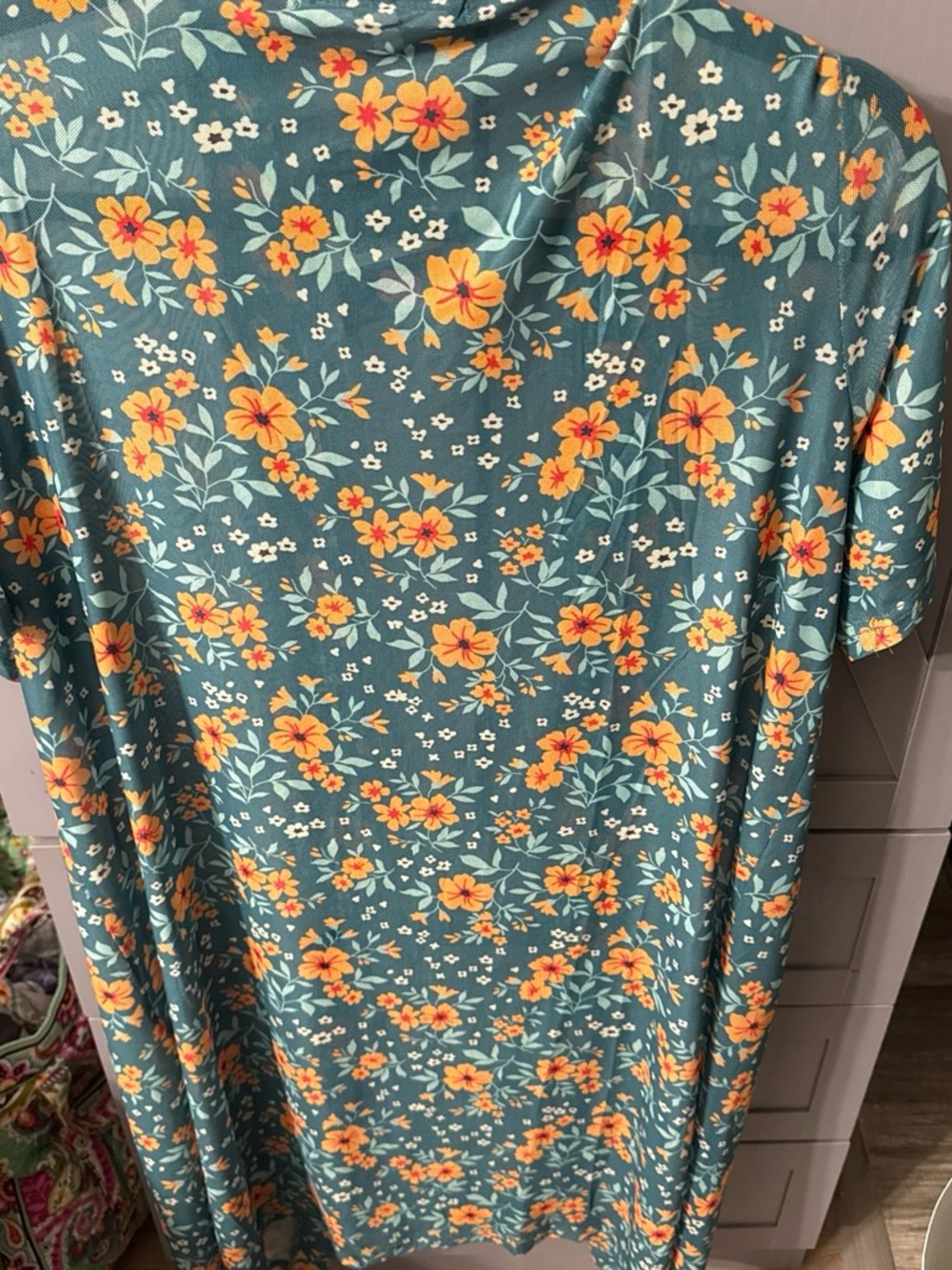 Teal Floral Open-Front Women's Kimono Cardigan - Orange Floral Print - Picture 5 of 5